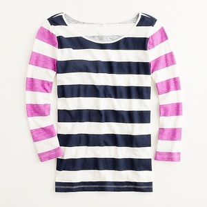 J.Crew Two Tone Stripe Tee 3/4 Sleeve